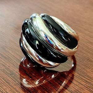 NEW! QVC Designer SX 925 Sterling Silver Black Onyx Swirl Dome Ring-sz.9